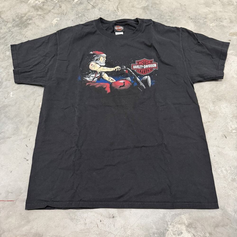 Harley Davidson T-Shirt Mens Size Large Black Stuart Florida Santa Riding 2016